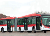 Viale BRS sobre chassi Volvo B8RLE, importado da Suécia, fornecido em 2020 para o sistema troncalizado de Santiago, Chile; mais de duas centenas deles foram fabricados pela filial colombiana da Marcopolo (fonte: Revista Abrati).